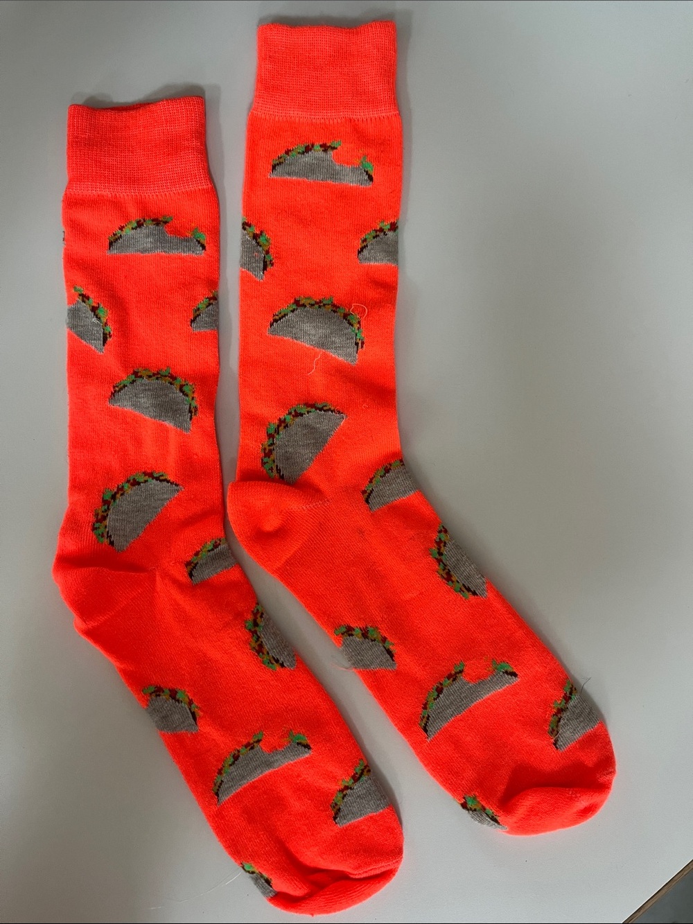 Novelty Taco Pattern Men’s Crew Socks - Bright Orange